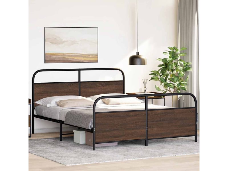  Lit double- lit adulte -  cadre de lit en métal sans matelas chêne marron 150x200 cm  - Conforama C