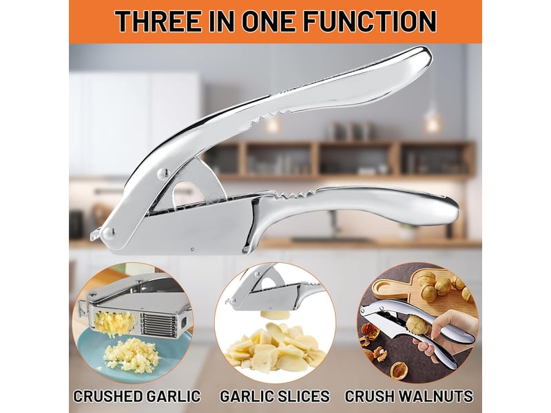  Presse-ail en acier inoxydable, 2 en 1 ecrase ail manuel,presse-ail de cuisine professionnelle,avec poignée ergonomique, pratique et facile à nettoye  - Conforama C