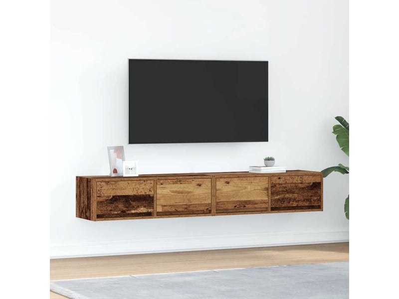  Lot de 2 meuble tv bas salon vieux bois 80x31x25,5 cm bois d'ingénierie shl32455  - Conforama B