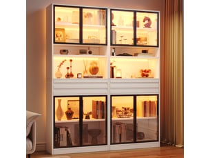 Vitrine blanche mdf 160x35x200 cm, meuble de rangement salon avec 8 portes verre et 2 tiroirs pour collections