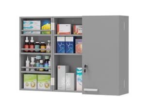 Armoire à pharmacie murale, armoire à médicaments avec double porte verrouillable 2 clés, 53x20x53cm, gris