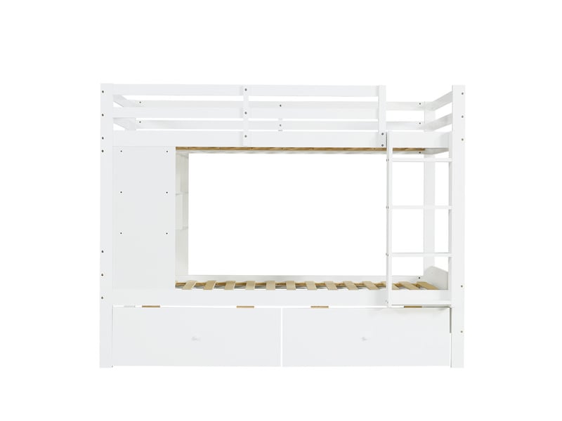  Lit enfant superposé, 90 x 200 cm, avec tiroirs rangement échelle, bois, blanc  - Conforama A