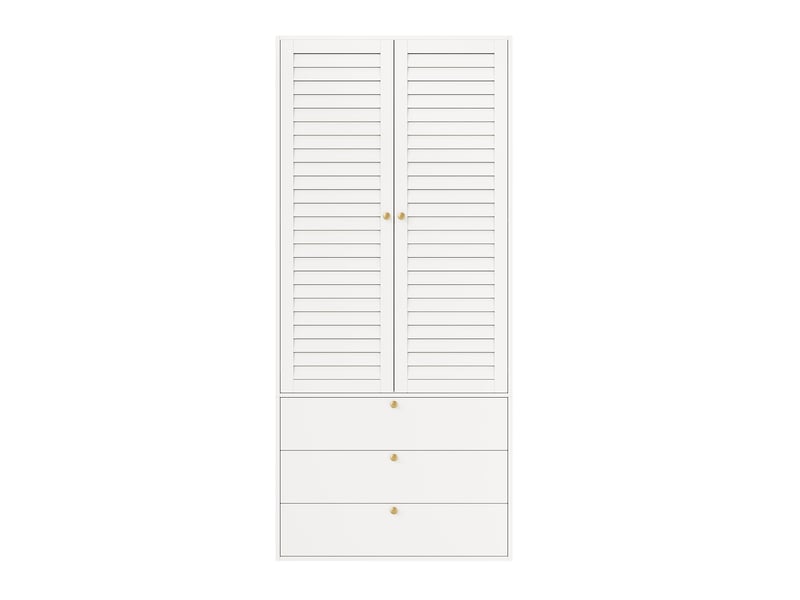  Armoire haute 2 portes 90 x 50 x 200 cm, portes à lames, tringle, 3 tiroirs, pour chambre, panneaux de particules, blanc OMNIGLINT TRADING LTD - Conforama A