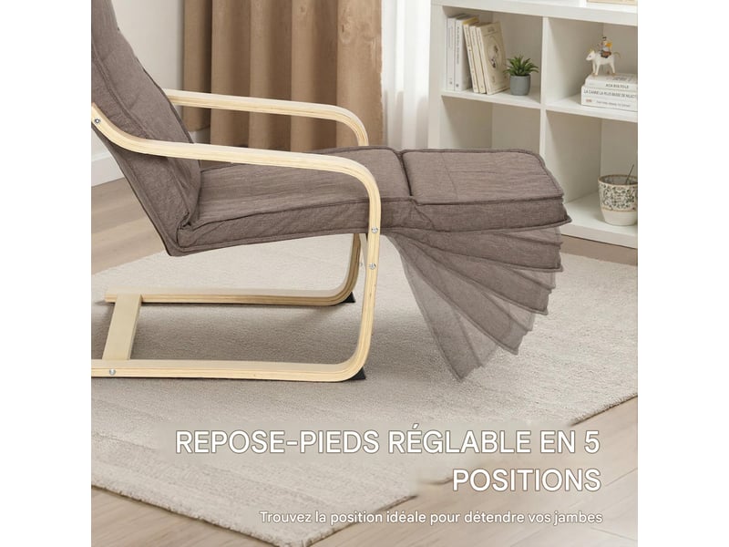  Fauteuil relax avec repose-pieds réglable bois de bouleau marron 66,5x94x100 cm  - Conforama D