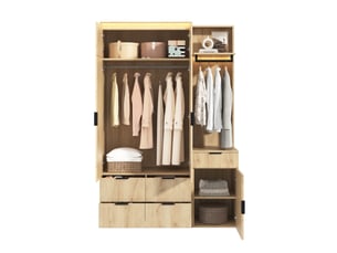 Ensemble dressing 135x47x200 cm avec miroir, led et 5 tiroirs décor chêne