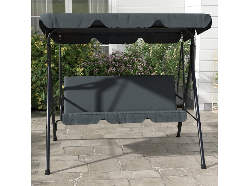  Balancelle 3 places avec auvent réglable et coussins, en acier et polyester, 172 x 110 x 153 cm, grise  - Conforama E