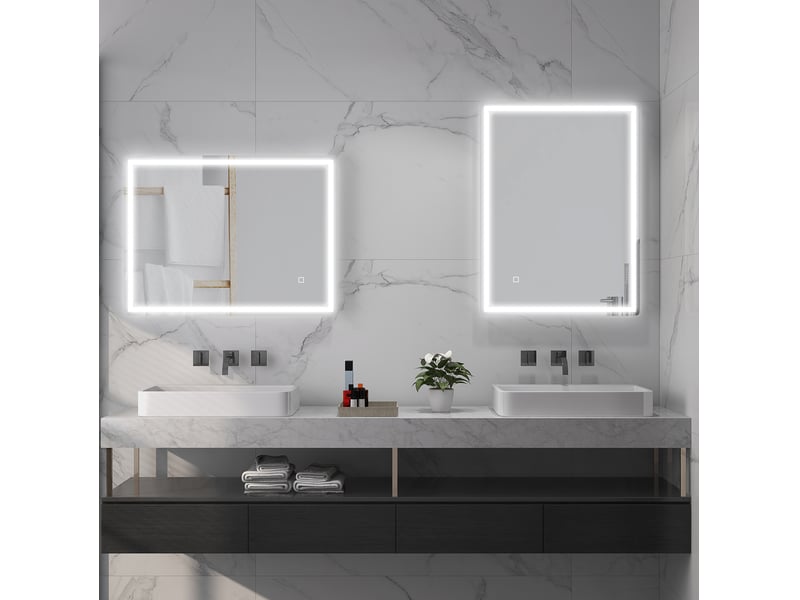  Miroir lumineux de salle de bain à led avec variateur, mémoire et antibuée en verre argenté 60 × 80 cm  - Conforama B