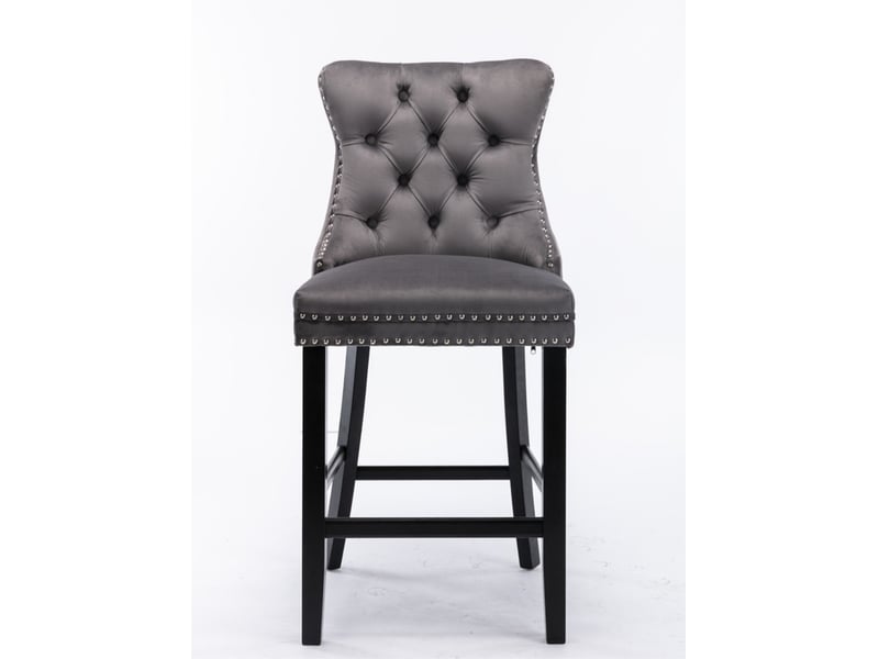  Tabourets de bar en velours - ensemble de 2 - velours capitonné - pieds en bois massif - garniture de clous chromés gris - Conforama A