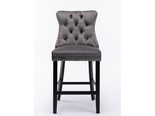 Tabourets de bar en velours - ensemble de 2 - velours capitonné - pieds en bois massif - garniture de clous chromés