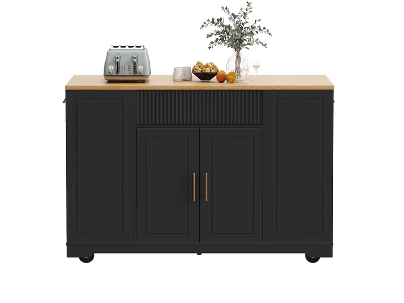  Îlot de cuisine mobile 120x50x92 cm, 2 portes, 3 tiroirs, noir et bois  - Conforama A