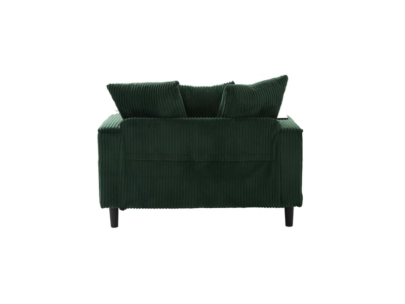  Chaiselongue fixe 1 place en velours côtelé vert émeraude avec led, usb, rangement et 2 porte-gobelets  - Conforama D