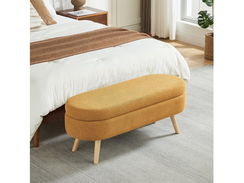  Banc de lit coffre 110x40x42 cm, rangement, banc d'entrée et bout de lit, chambre salon couloir, velours doux, jaune  - Conforama B