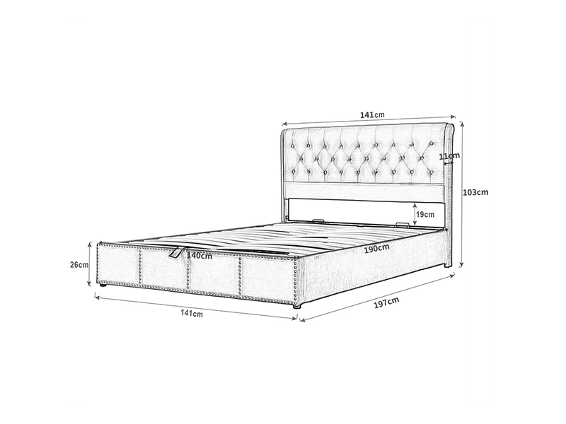  Lit coffre 140 x 190 cm en velours gris avec sommier inclus  - Conforama E