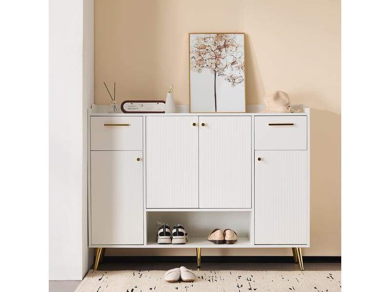  Meuble à chaussures blanc – 2 tiroirs, 4 portes et niche ouverte – 130 x 37 x 100 cm  - Conforama B