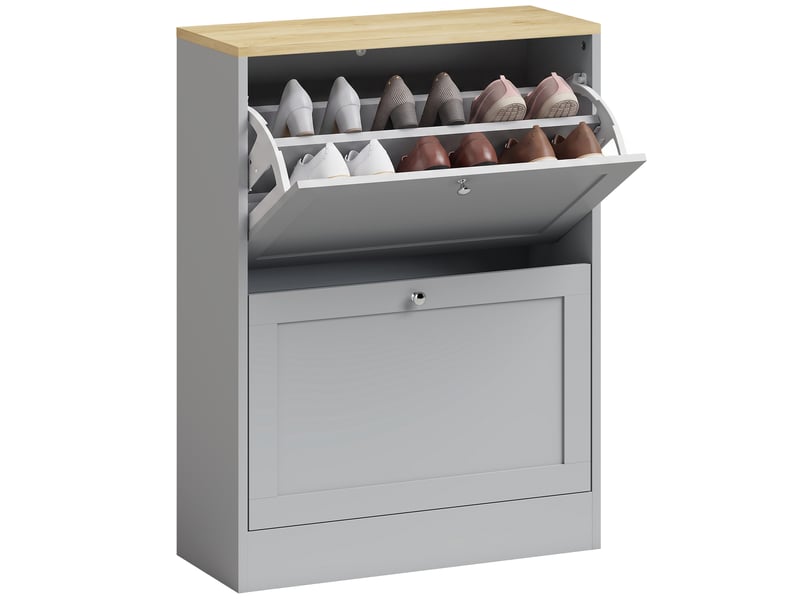  Meuble à chaussures 2 tiroirs rabattables 8-12 paires gris 60 x 23,5 x 80 cm  - Conforama A