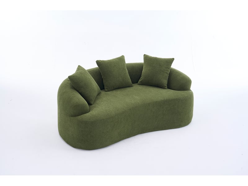  Canapé droit 2 places assise profonde et coussins inclus - forme courbée, chenille, vert  - Conforama A