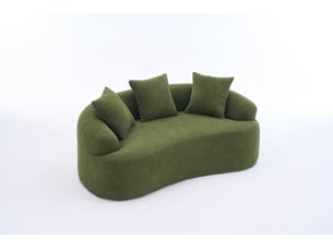 Canapé droit 2 places assise profonde et coussins inclus - forme courbée, chenille, vert