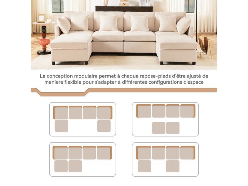  Canapé d'angle panoramique fixe 4 pl tissu beige canapé d'angle beige - Conforama E