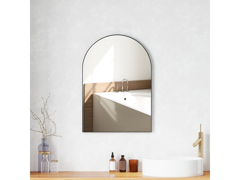  Miroir de salle de bain incurvé, 50 x 70 cm, avec cadre en aluminium, miroir décoratif, cuisine, noir  - Conforama C