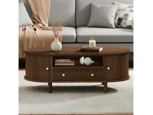 Table basse ovale coloris bois foncé <strong>ELVMI</strong> <strong></strong> - 50 cmx100 cm