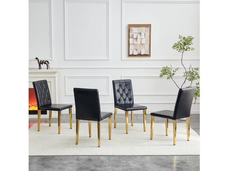  Lot de 4 chaises de salle à manger 89 cm, pu noir, métallique doré, chaise cuisine, dossier à losanges, design contemporain  - Conforama B
