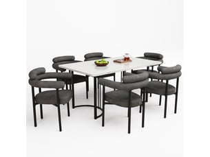 Fauteuil de salle à manger ergonomique à dossier incurvé  - pieds en métal tissu effet daim gris foncé