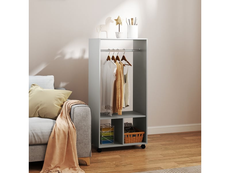 Armoire avec étagères, 2 niches de penderie, 4 roulettes pivotantes, dimensions 60 x 40 x 128 cm (l x l x h), grise  - Conforama C