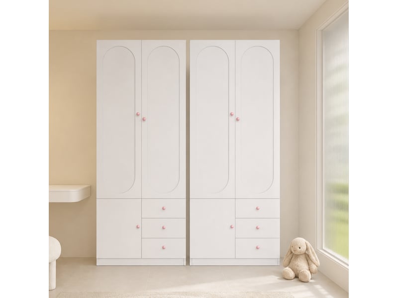  Armoire à deux portes avec tiroirs et penderie, rangement pour chambre, en mdf, blanc, 160 × 50 × 200 cm  - Conforama C