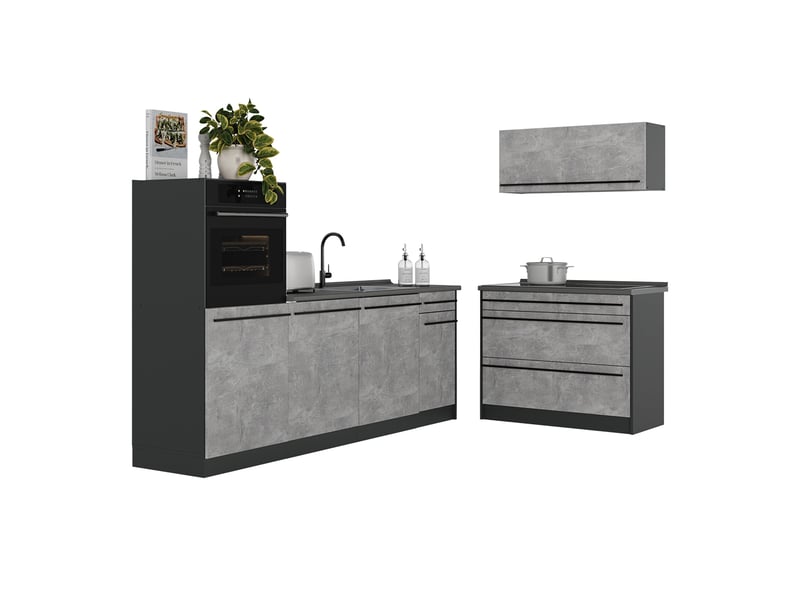  Vicco cuisine, bétonanthracite, 220cm plan de travail anthracite  - Conforama E