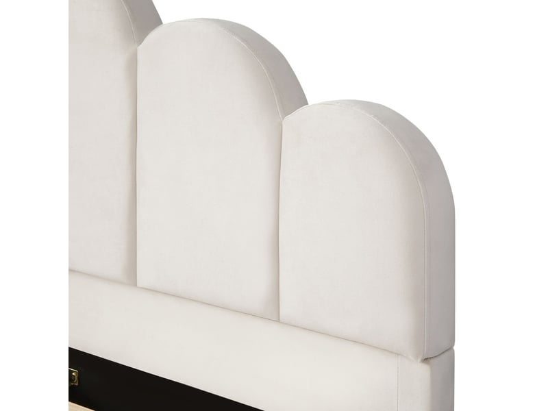  Lit enfant 140 x 200 cm lit double tête de lit rembourrée coins arrondis velours beige  - Conforama D