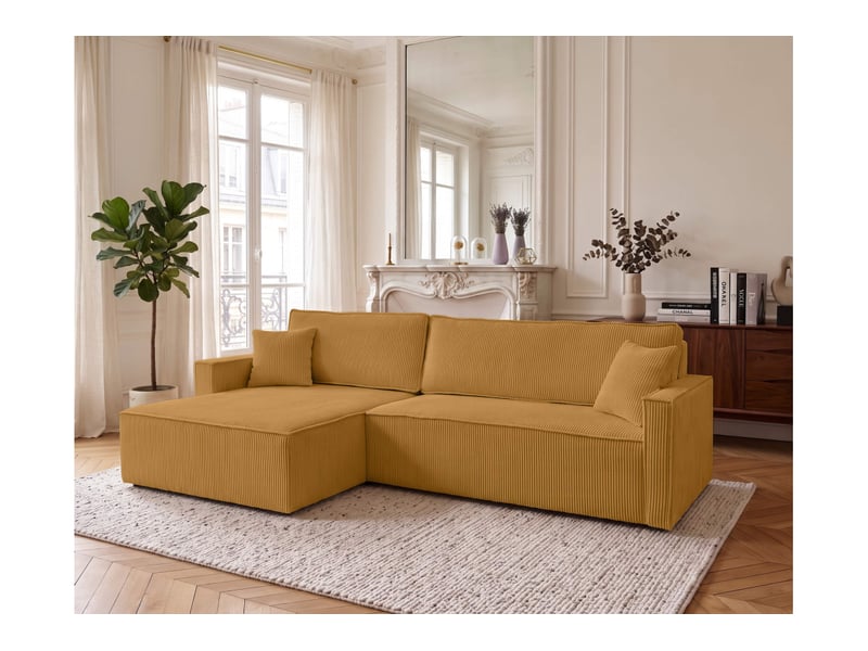  Farah - canapé d'angle max réversible et convertible 5 places accoudoirs slim en velours côtelé  - Conforama B