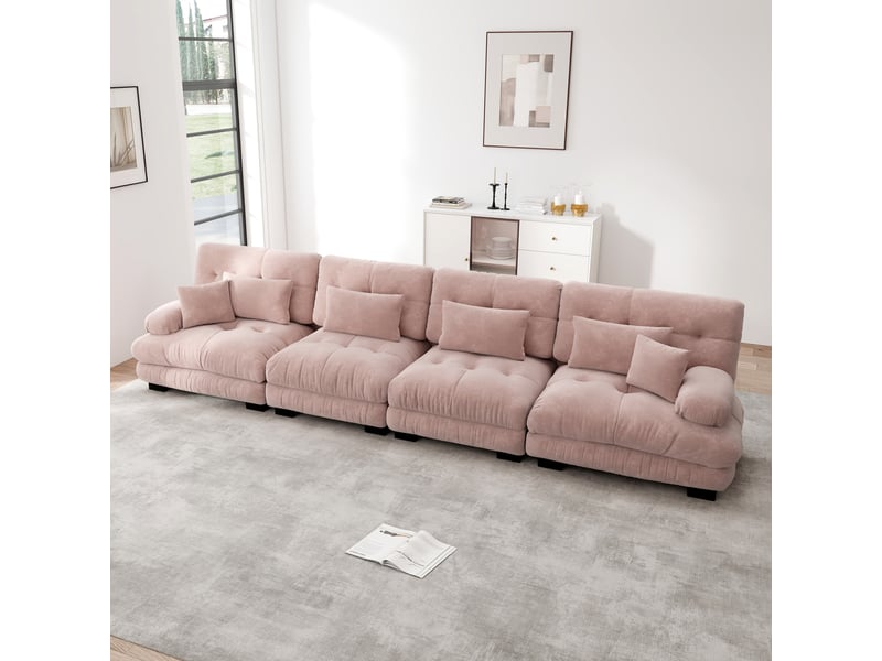  Canapé d'angle, canapé convertible, 4 places, assise profonde, en chenille, rose  - Conforama C