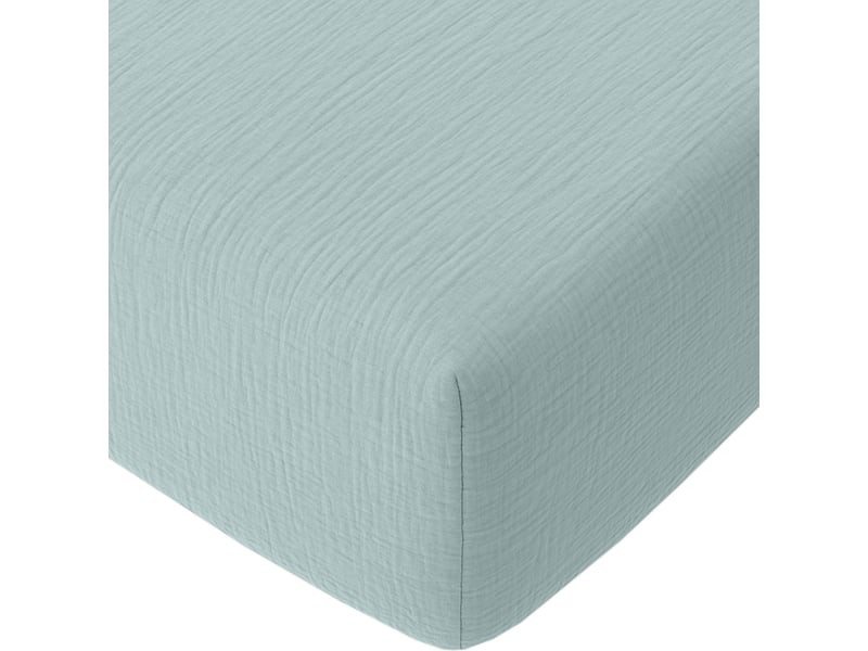  Drap housse 160x200 cm gaze de coton lavé bleu givrée PD23572 - Conforama A