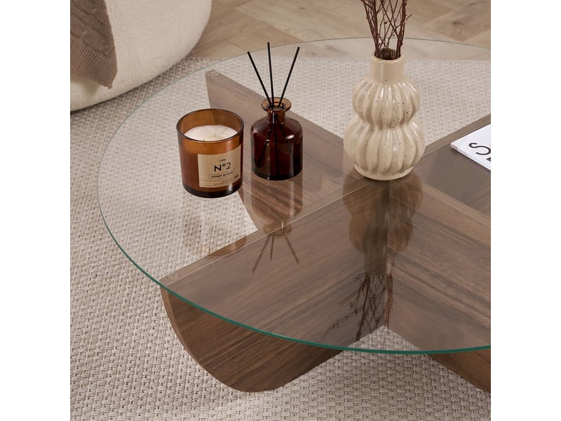 Table basse en verre trempé et bois design moderne liya - noyer  - Conforama D