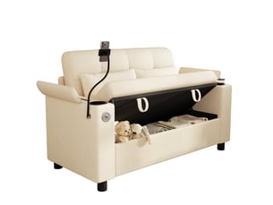 Canapé droit fixe <strong>ELVMI</strong> <strong></strong> 2 places Velours côtelé beige avec coffre de rangement
