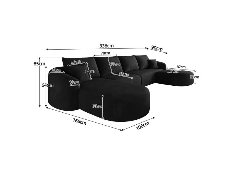  Canapé d'angle u 336 cm sans montage, sofa modulable compression mousse, boneless sofa, canapé pour salon et chambre, noir  - Conforama C