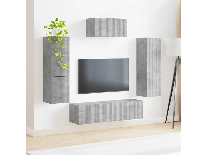  Ensemble meuble tv - banc tv - meuble de rangement 4 pcs gris béton bois d'ingénierie  - Conforama D