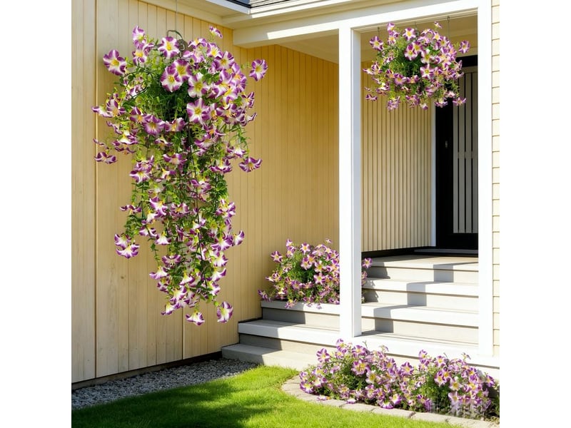 Pétunias artificiels extérieurs – violet, plantes retombantes, uv résistants, décoration jardin et balcon - Conforama D