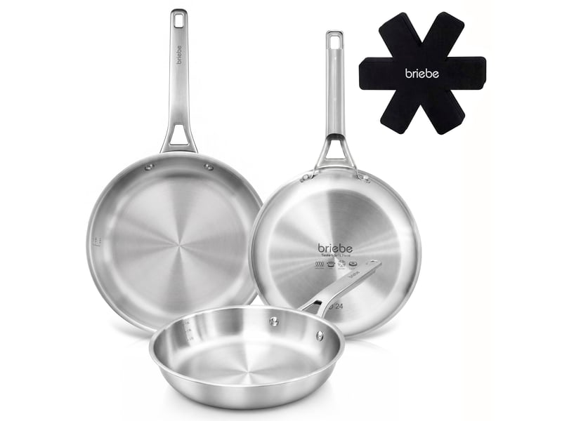 Lot 3 poêles acier inox induction tri-ply sans revêtement antiadhésif 20-24-28cm, briebe, fp1214s3, , inox - Conforama A