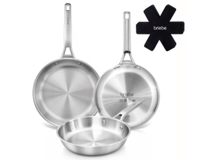 Lot 3 poêles acier inox induction tri-ply sans revêtement antiadhésif 20-24-28cm, briebe, fp1214s3, , inox
