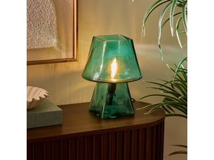 Lampe champignon elita h.26cm en verre bleu