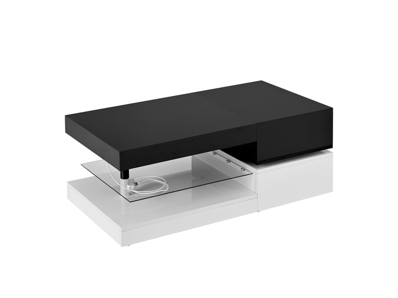  Table basse noir, rangement, éclairage led, portes vitrées, design moderne, structure robuste - 90x45x35.5cm - salon - n621p314466s  - Conforama C