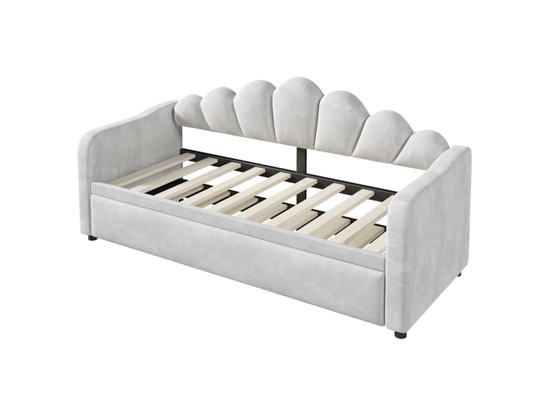 Lit banquette,90x200 cm,avec lit gigogne et éclairage led,velours,gris - Conforama D