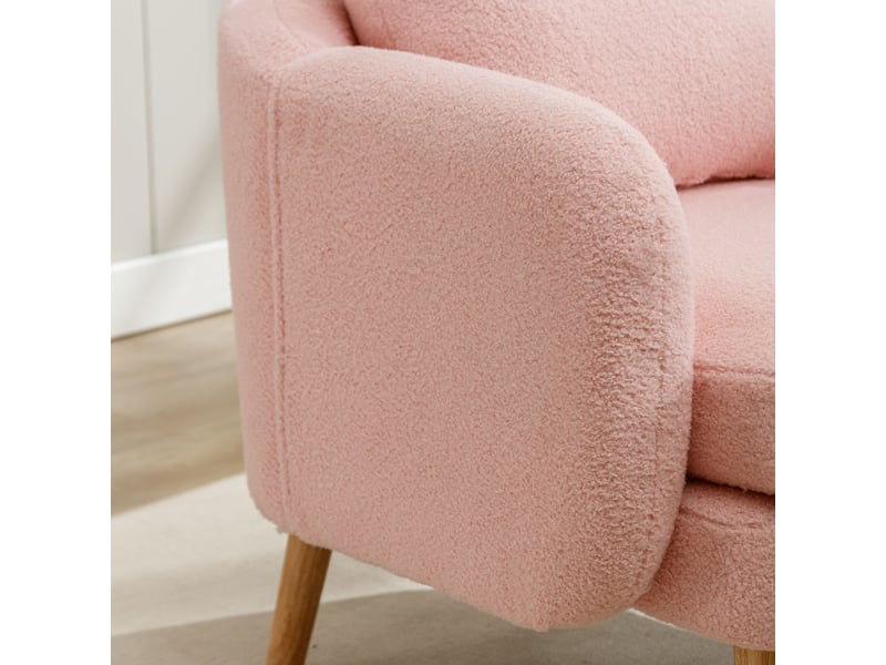 Fauteuil velours teddy moderne une place avec coussin épais pieds bois massif - Conforama W