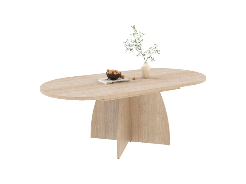  Table extensible 120 à 180x90 cm pour 6 à 8 personnes, table à manger moderne avec plateau de 18 mm et angles arrondis, effet travertin Seren Glow - Conforama A