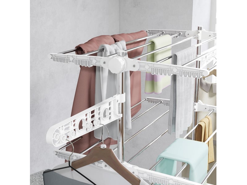  Étendoir à linge mobile 142 x 55 x 172 cm – blanc – pliable, sur roulettes, avec verrouillage  - Conforama D