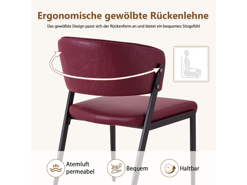 Chaise de salle à manger avec dossier ergonomique - pieds métalliques, simili cuir rouge - Conforama E