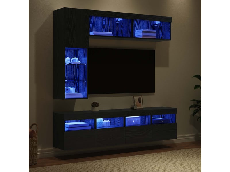 Meuble tv - banc tv - meuble de rangement 7 pcs chêne noir bois d'ingénierie  - Conforama E