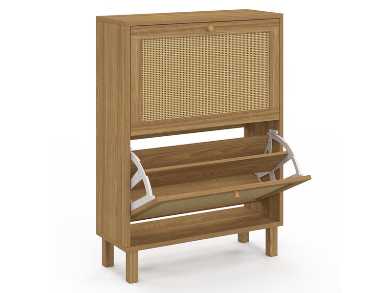 Meuble à chaussures 12 paires hanae 2 portes effet naturel cannage  - Conforama D