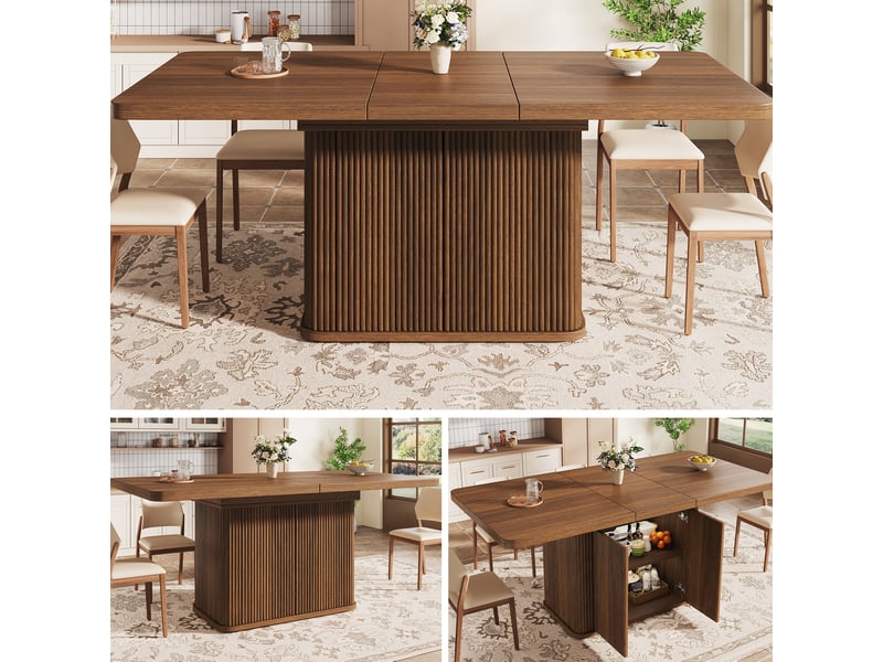 Table de salle à manger extensible avec rangement caché et 2 portes, mdf marron foncé, 140 × 80 × 76,5 cm - Conforama D